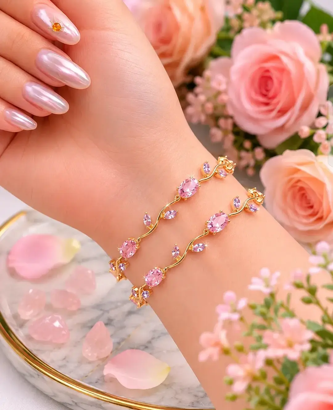 Golden Base Pink Trending Tulip Braclet - Image 2