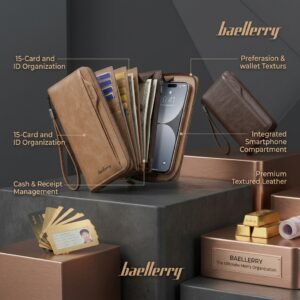 Balebaily Long Wallet for Men & Women with Zipper Pocket 15 Card Slots and Photo Window
