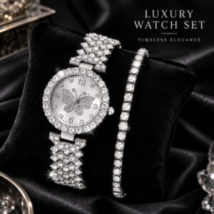 Womens Butterfly Quartz Watch & Bracelet