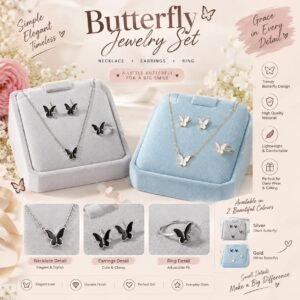 Butterfly Necklace Set Gold Tones Lightweight Alloy for Women
