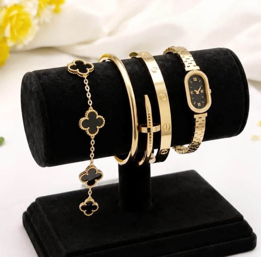 Stainless Steel 4 Piece Bracelet, Watch And Bangle Combo - Jewelry Product Designed For Styling And Daily Outfit Routine - Image 4