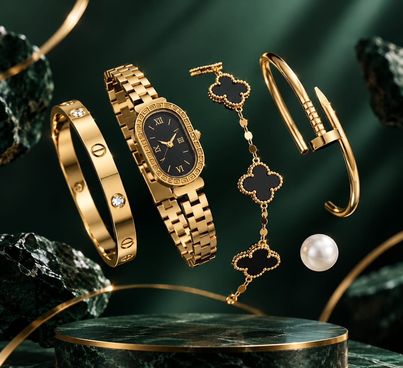 Stainless Steel 4 Piece Bracelet, Watch And Bangle Combo - Jewelry Product Designed For Styling And Daily Outfit Routine - Image 2