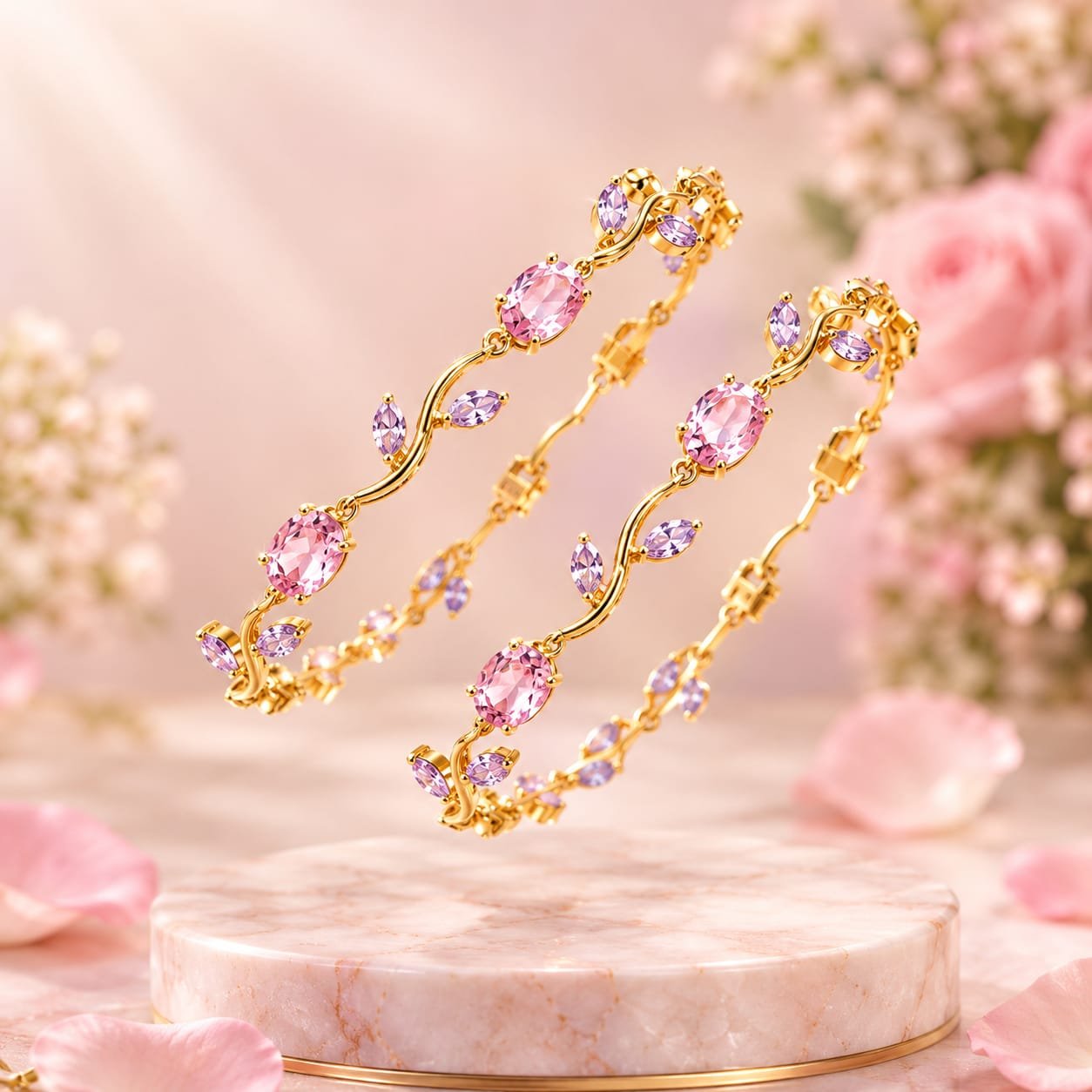 Golden Base Pink Trending Tulip Braclet
